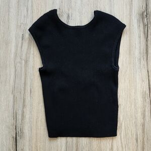 Future Collective Cap Sleeve Black Ribbed Knit Top with Open Back
